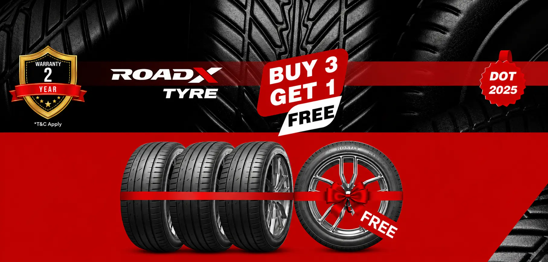 Buy 3 Get 1 Free On RoadX Tyres